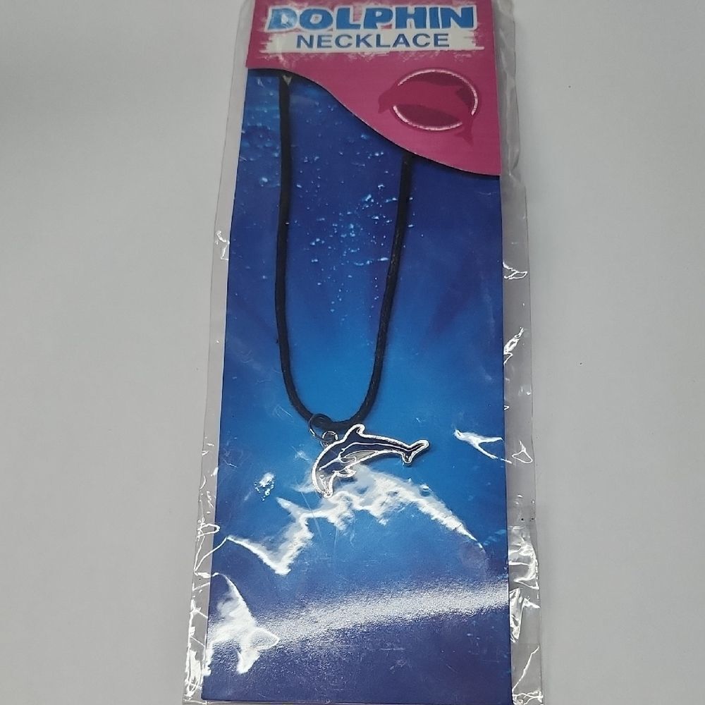 Dolphin Necklace - Silver on Black Cord